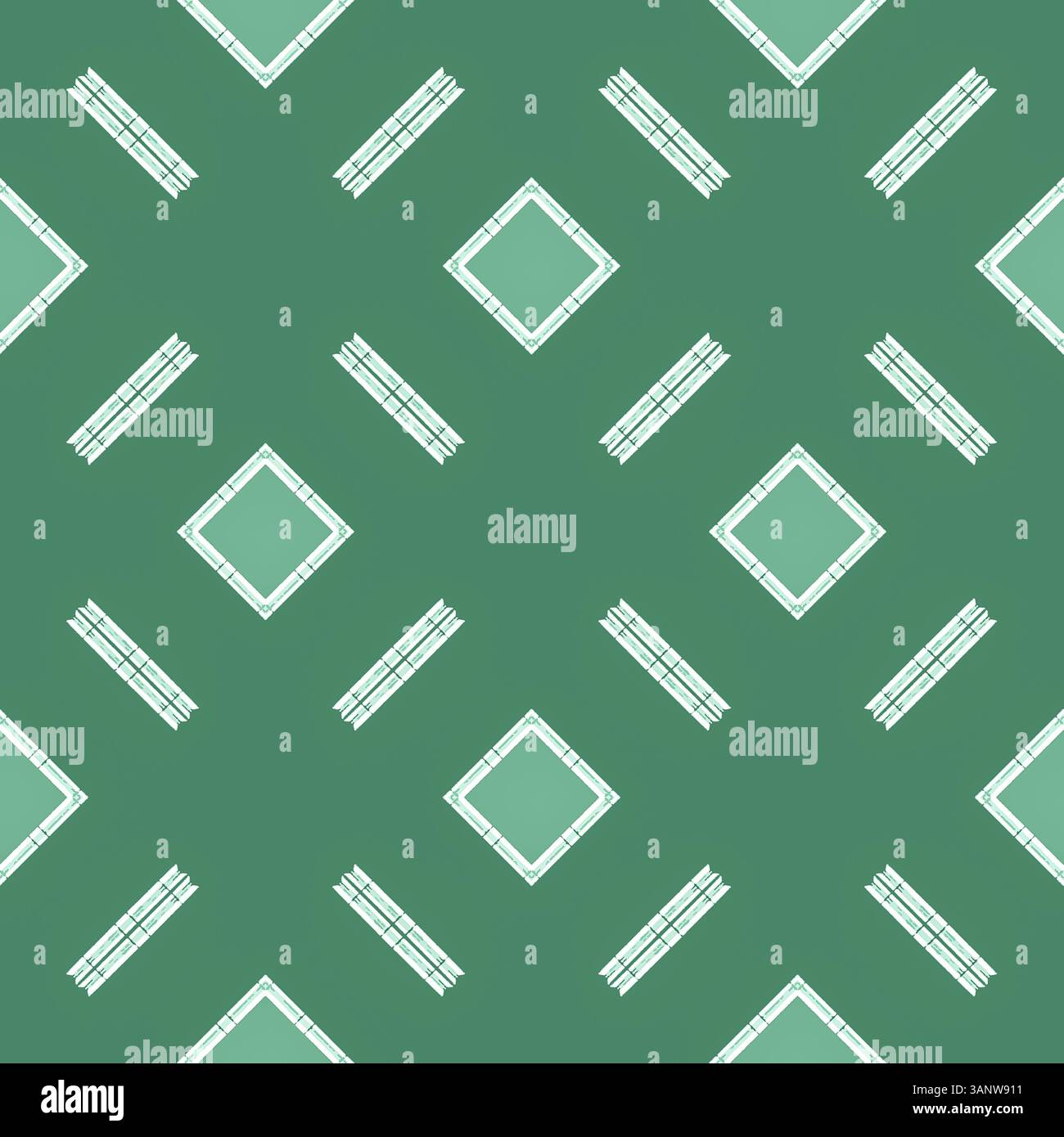 Motif abstrait de carrés géométriques sans couture sur fond vert pour l'emballage de conception de surface de décoration de la maison de bannières de tissu Banque D'Images