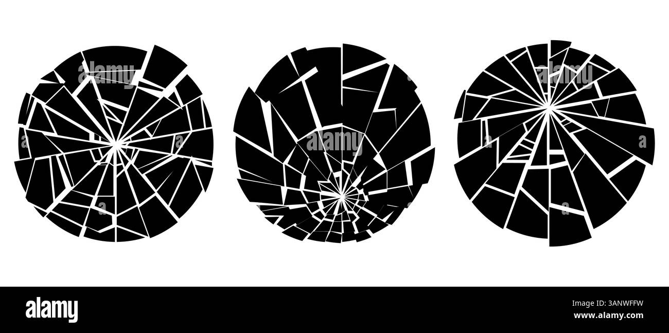 Verre brisé fissures radiales éclats silhouette, cercles géométriques pourriture grunge texture, illustration vectorielle Illustration de Vecteur
