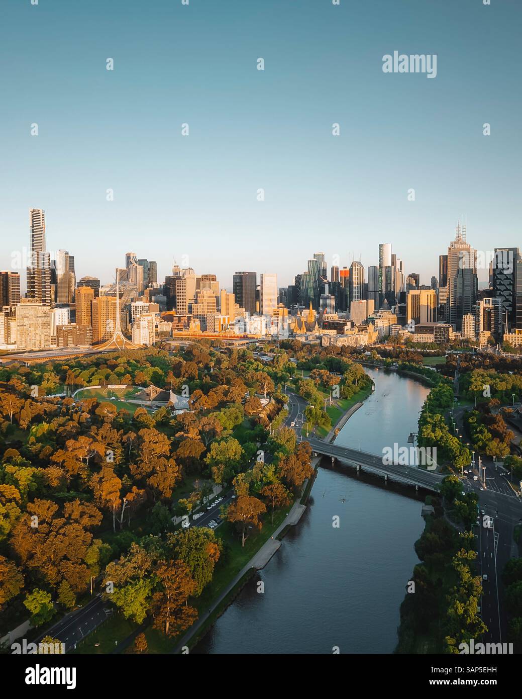 Vue aérienne du quartier central des affaires de Melbourne, Melbourne, Australie. Banque D'Images