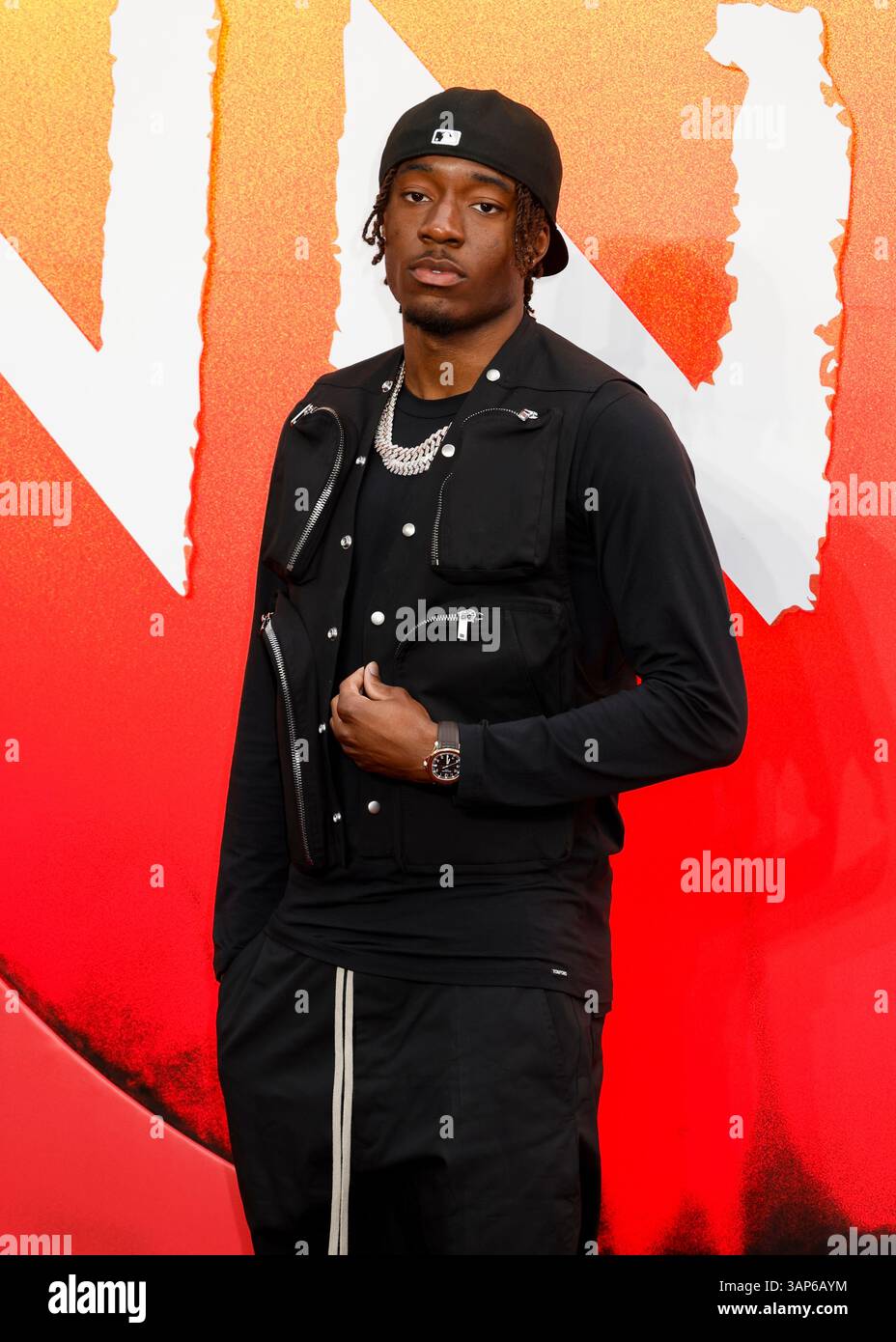 Londres, Royaume-Uni. 14 avril 2025. Noni Madueke assiste à la première européenne de Sinners au Cineworld de Leicester Square, à Londres. Crédit : SOPA images Limited/Alamy Live News Banque D'Images