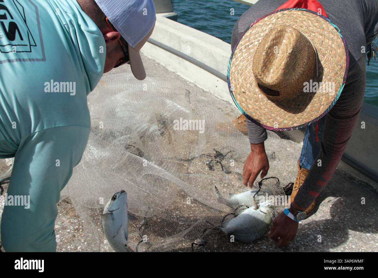 Pêcheur avec leur prise à Riviera Beach, Floride, États-Unis Banque D'Images