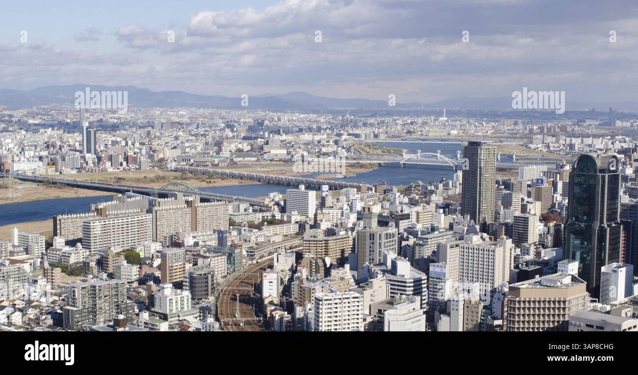 Vue panoramique d'Osaka et Toyonaka par une journée ensoleillée, Osaka, Japon, Asie Banque D'Images