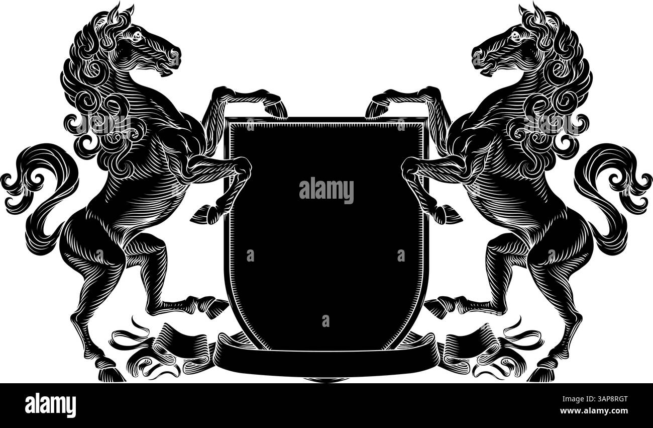 Heraldry Crest Horse manteau d'armoiries bouclier héraldique Illustration de Vecteur