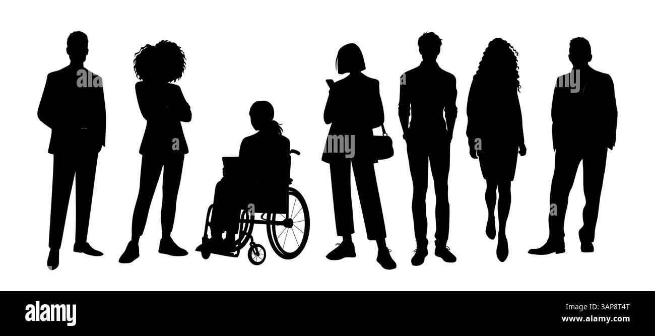 Silhouette de divers gens d'affaires debout ensemble Illustration de Vecteur
