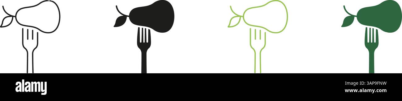 Fourchette avec poire et Silhouette Icon Set. Concept d'alimentation saine et de régime végétalien. Nutrition et bien-être, choix nutritifs d'aliments à base de plantes Illustration de Vecteur