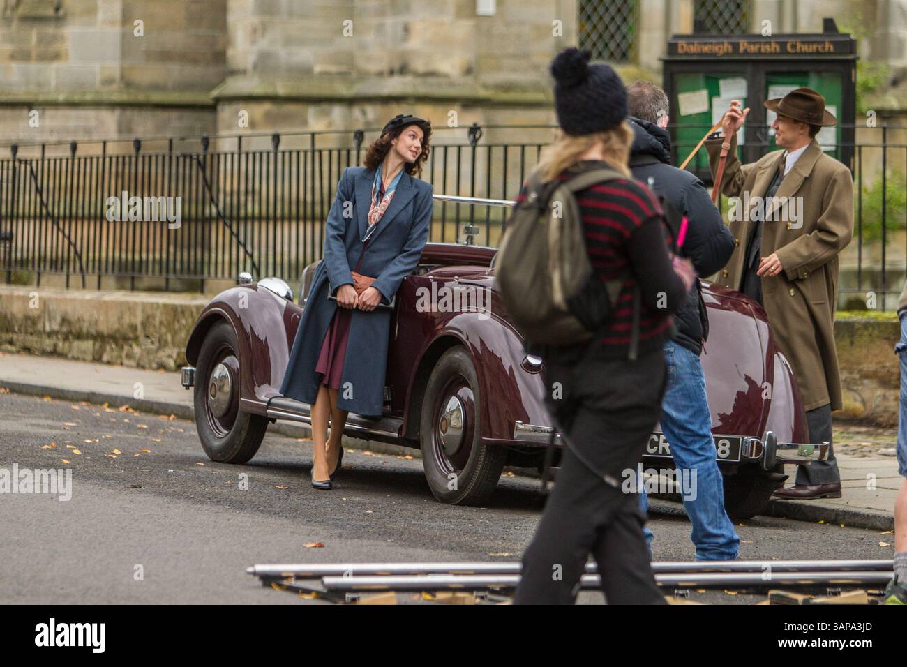 Tobias Menzies filme Outlander à Falkland, Fife Banque D'Images