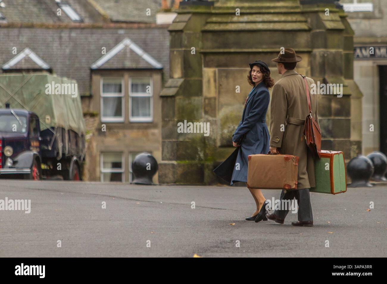 Tobias Menzies filme Outlander à Falkland, Fife Banque D'Images