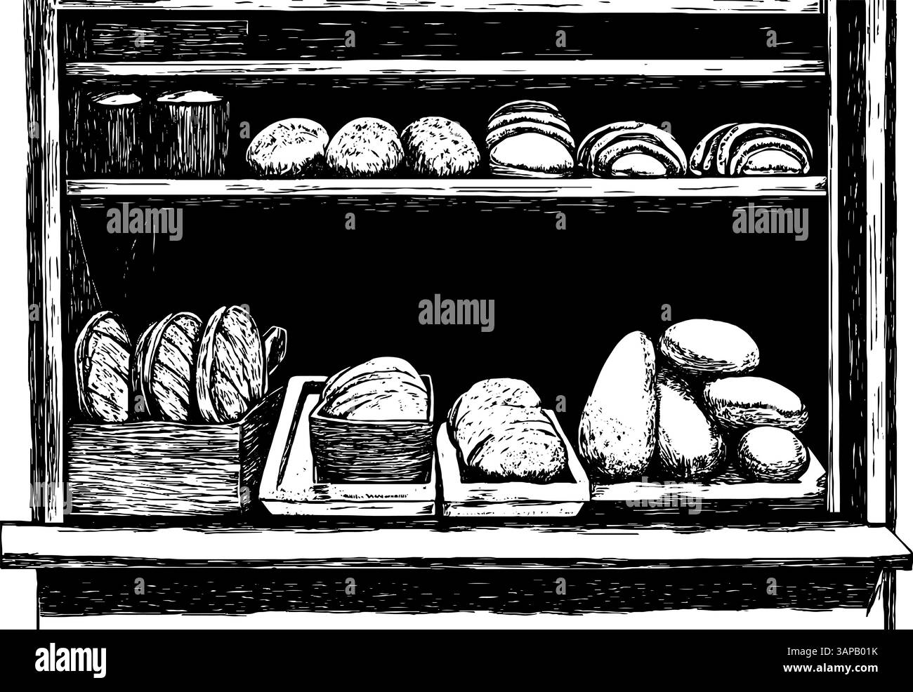 Cette gravure sur bois vintage montre un sac en toile de jute débordant de diverses céréales et graines de spécialité, mettant en valeur l'abondance agricole d'un temps passé Illustration de Vecteur