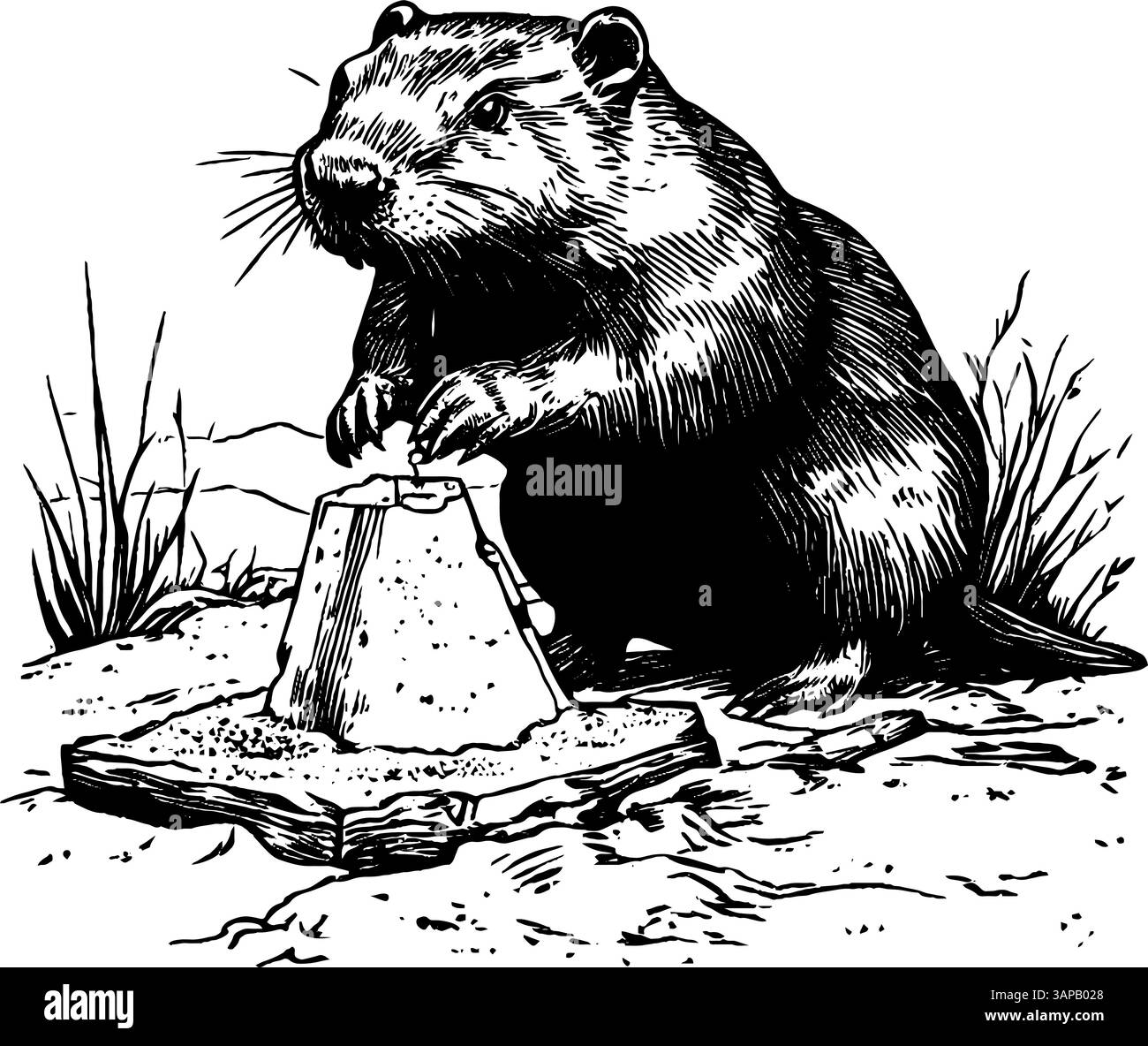 Cette gravure sur bois vintage représente un tonneau en bois débordant de pommes à cidre mûres, entouré de fruits tombés et de feuilles vertes, mettant en valeur une scène de récolte classique Illustration de Vecteur