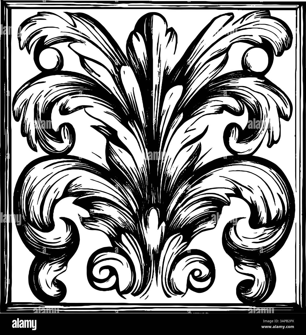 Cette œuvre d'art présente une illustration vintage gravée sur bois d'une plaque décorative Illustration de Vecteur