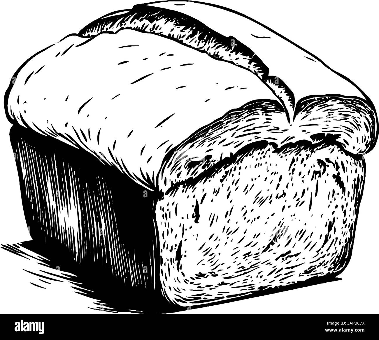 Cette illustration vintage gravée sur bois représente un pain fraîchement cuit avec une tranche découpée Illustration de Vecteur