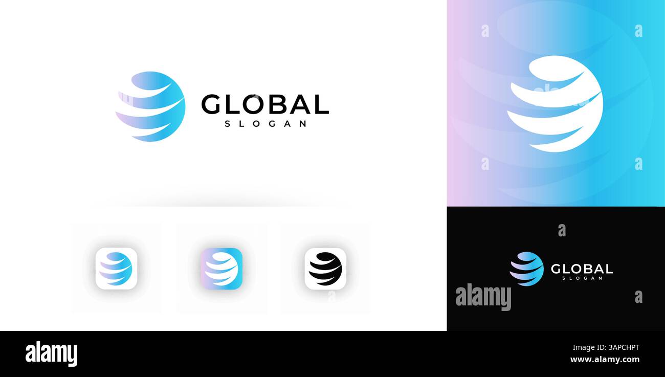 Logo Global Sphere avec des tourbillons de gradient lisses, parfait pour les marques commerciales, technologiques ou de communication. Style de conception propre et professionnel. Vecteur Illustration de Vecteur
