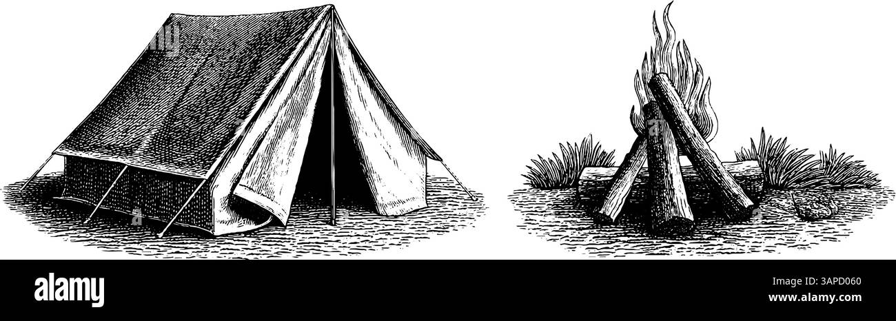 Ensemble gravé vintage : tasse à thé, livre ouvert et bougie pour un décor de lecture confortable. Illustration de Vecteur