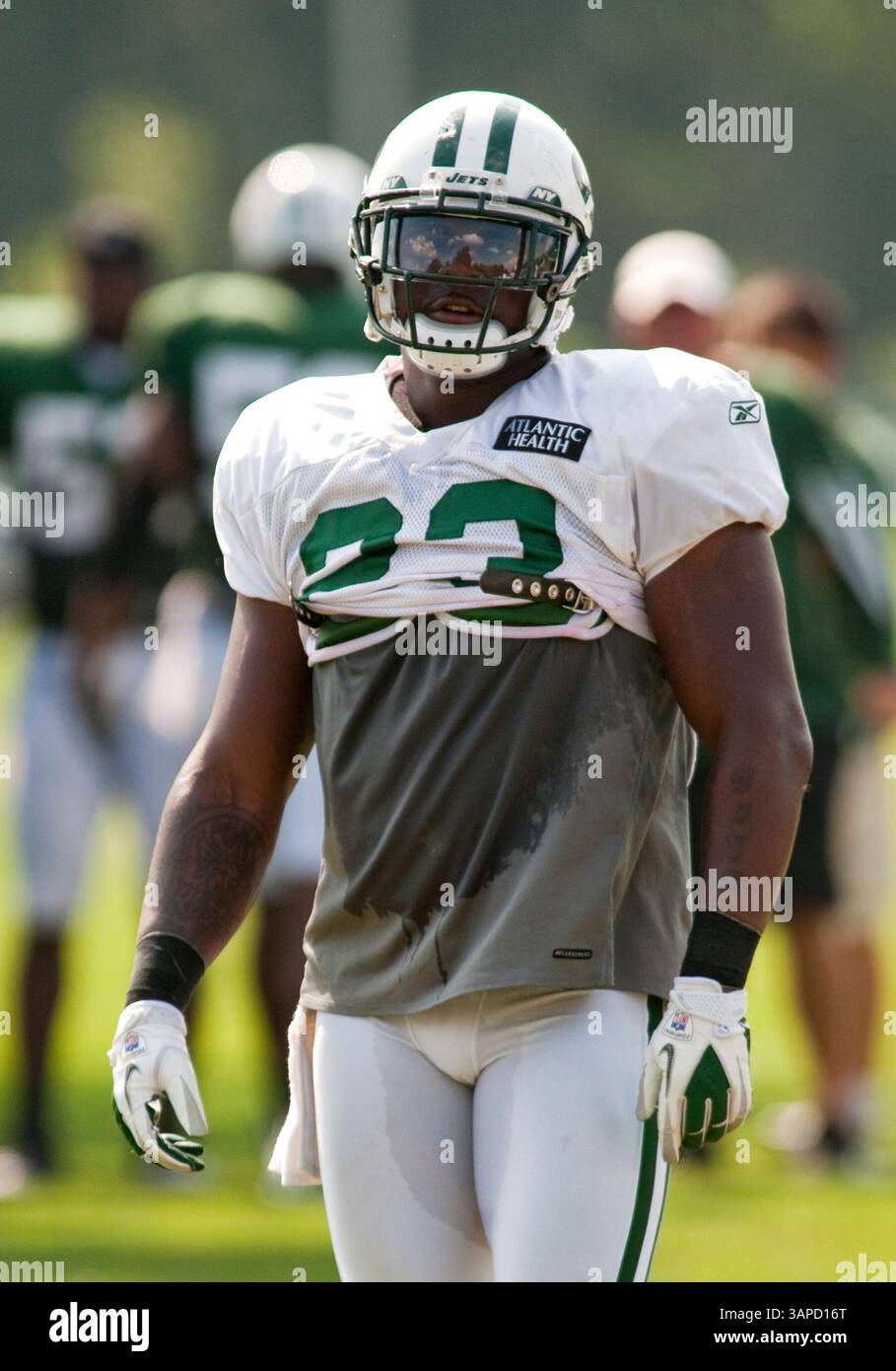08 août 2011 : retour en course des jets de New York, Shonn Greene (23 ans), lors de l'entraînement de l'après-midi au centre de formation en santé des jets Atlantic à Florham Park, New Jersey. (Crédit image : © Duncan Williams/Cal Sport Media/ZUMAPRESS.com) Banque D'Images