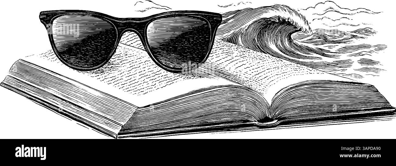 Ensemble de gravure vintage avec théière, livre et fleurs pour un décor classique ou un design. Illustration de Vecteur