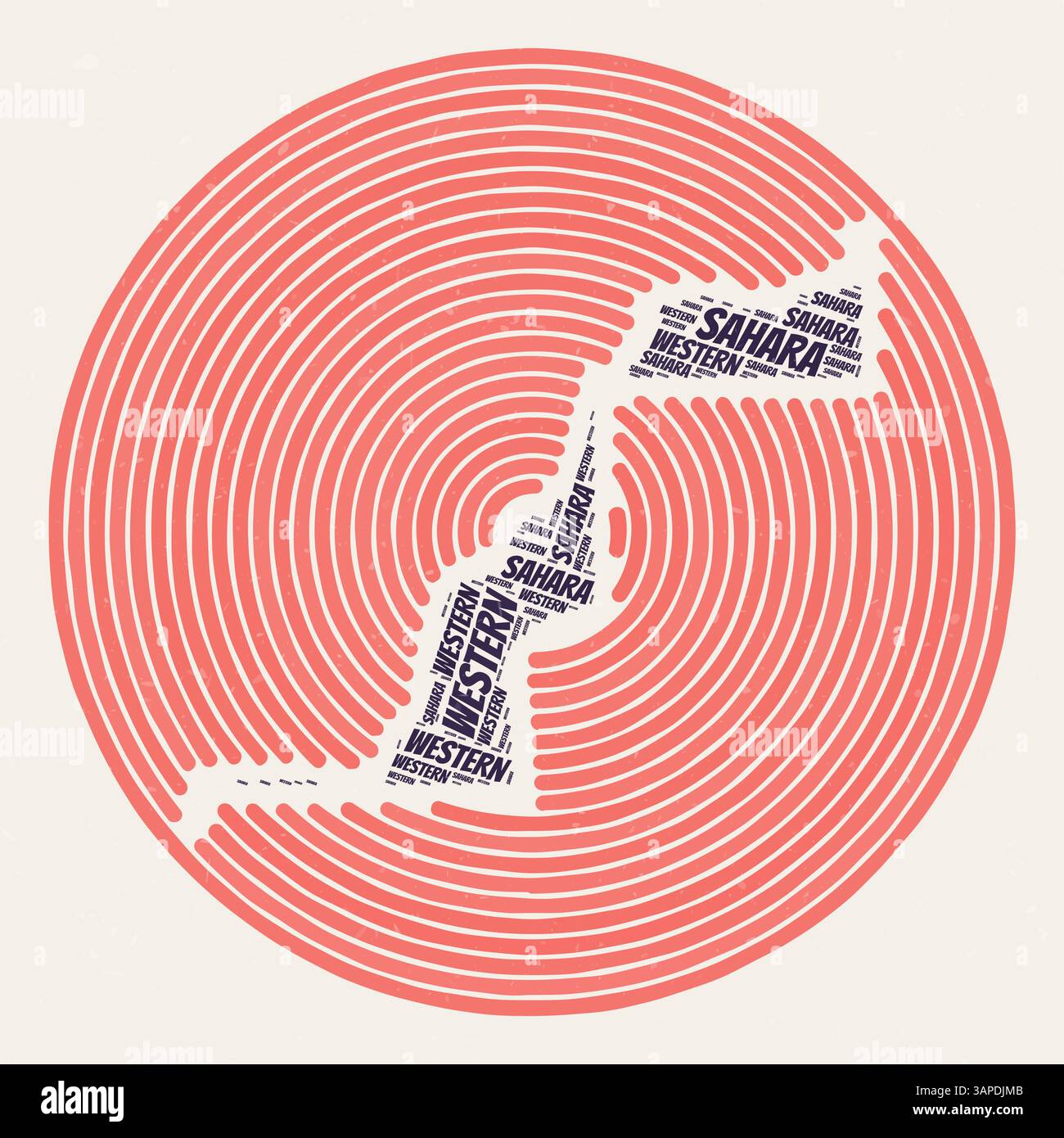 Affiche ronde du Sahara Occidental. Image de style typographique du pays. Régions nuages de mots du Sahara Occidental. Design d'image vintage avec texture de grattage. Illustration de Vecteur
