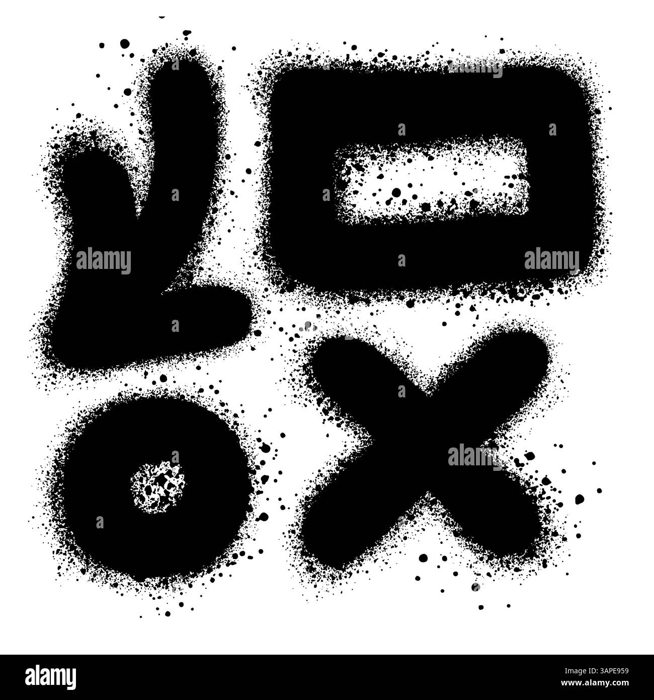Flèche, cadre, cercle et symbole x de graffiti peint au pistolet isolé avec un fond blanc. Illustration de Vecteur Flèche, cadre, cercle et symbole x de graffiti peint au pistolet isolé avec un fond blanc. Illustration de Vecteur