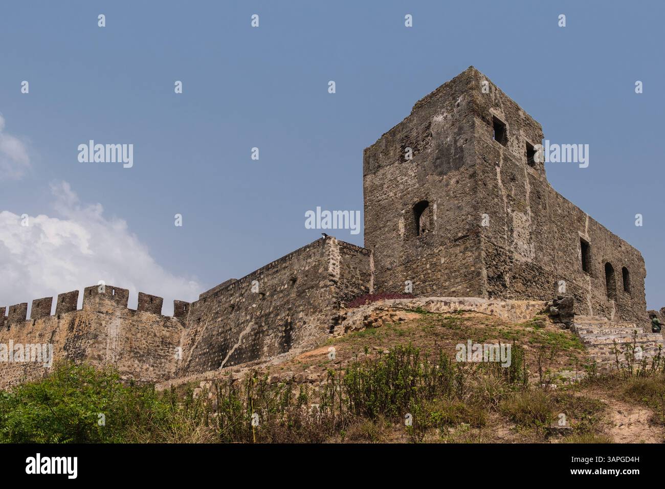 Ghana, Seaside View of Fort Amsterdam, construit par les Anglais entre 1638 et 1645 sous le nom de Fort Cormantin. Maintenant sur la liste du patrimoine mondial. Banque D'Images