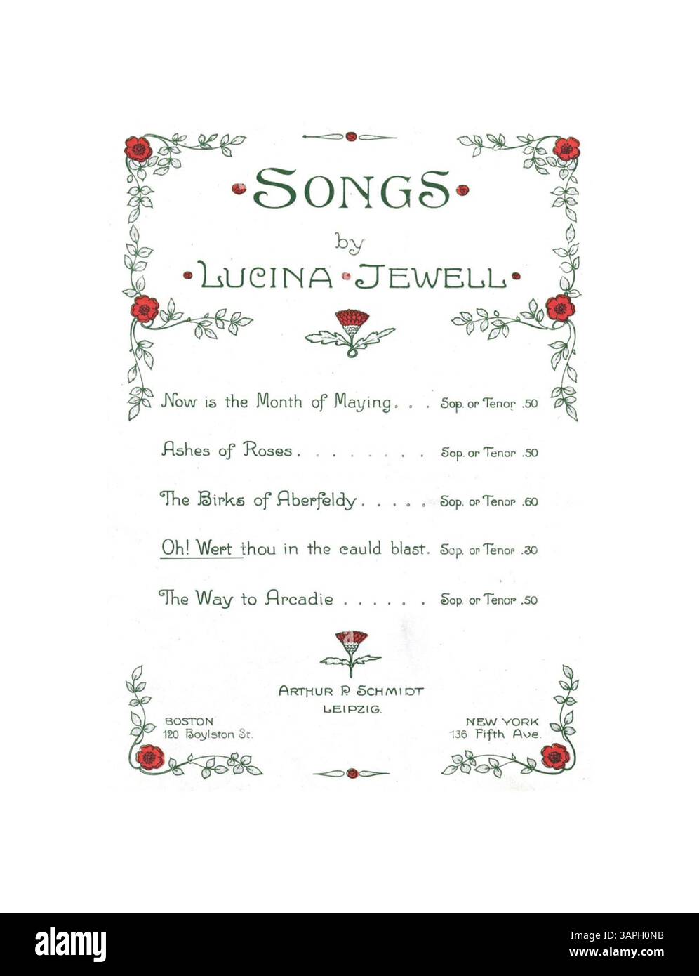 Cette partition, 'Oh ! Wert thou in the cauld Blast, est listé sous Songs by Lucina Jewell en référence à Robert Burns. La pièce comprend une publicité de couverture arrière pour d'autres œuvres musicales et fait partie de la collection des bibliothèques de l'Université de l'Oregon. Banque D'Images