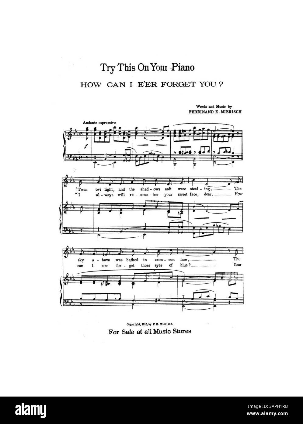 La chanson de Florence E. Truax comprend des paroles et de la musique, avec une publicité en couverture pour What Makes me Love You the Way I Do ? Et un extrait de "Comment puis-je t'oublier ?" en vedette sur la couverture arrière. La couleur de l'image numérique peut différer de l'original. Banque D'Images