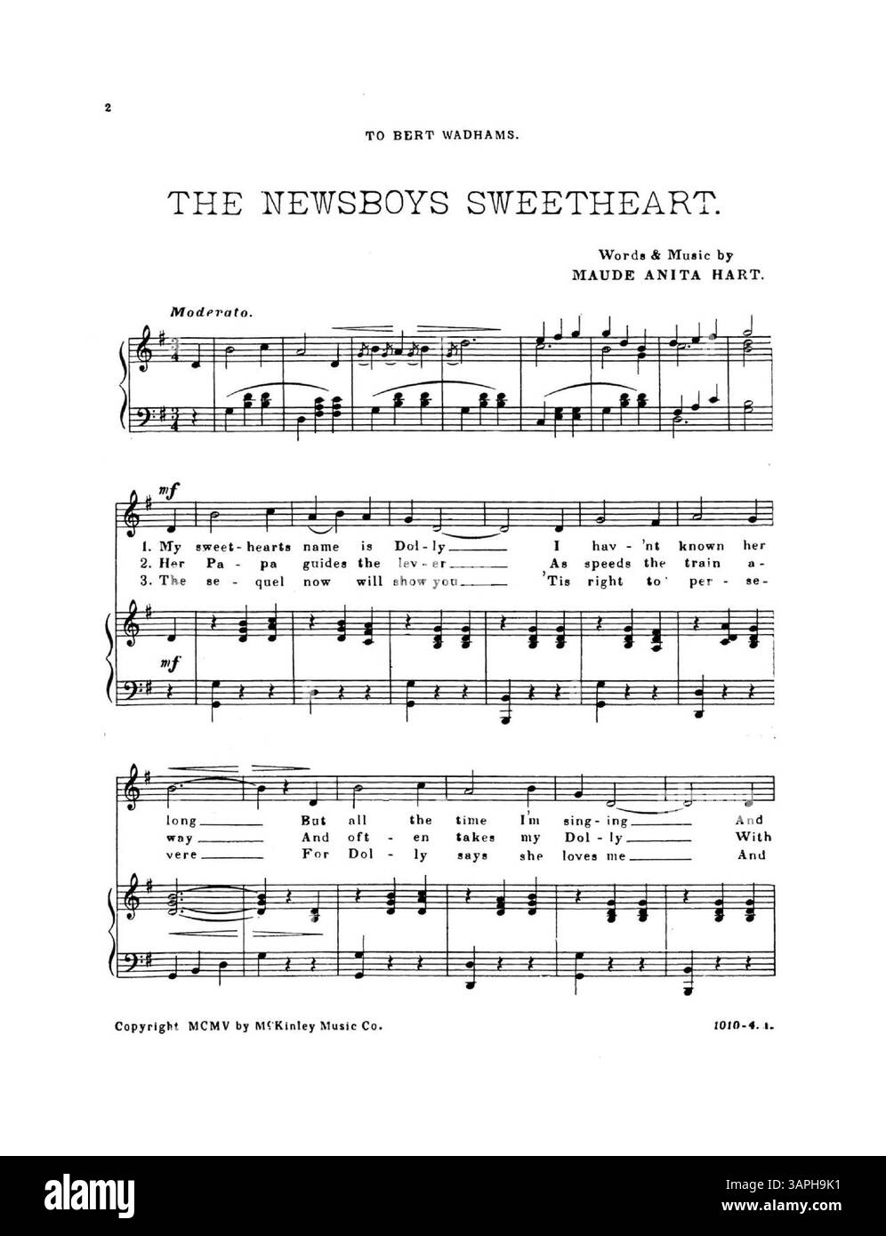 'Newsboys Sweetheart' de Maude Anita Hart, dédié 'à Bert Wadhams'. Numéro de plaque 1010. La couverture arrière annonce 'Dixie Darlings', un populaire en deux étapes. La couleur de l'image numérique peut différer de l'original. Banque D'Images