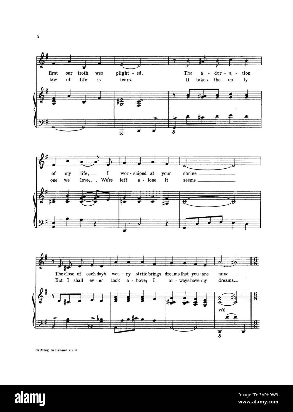 La couverture intérieure de Drifting in Dreams With You affiche une publicité importante pour d'autres œuvres publiées par J.H. Aufderheide & Co., mettant l'accent sur leur catalogue musical. Banque D'Images