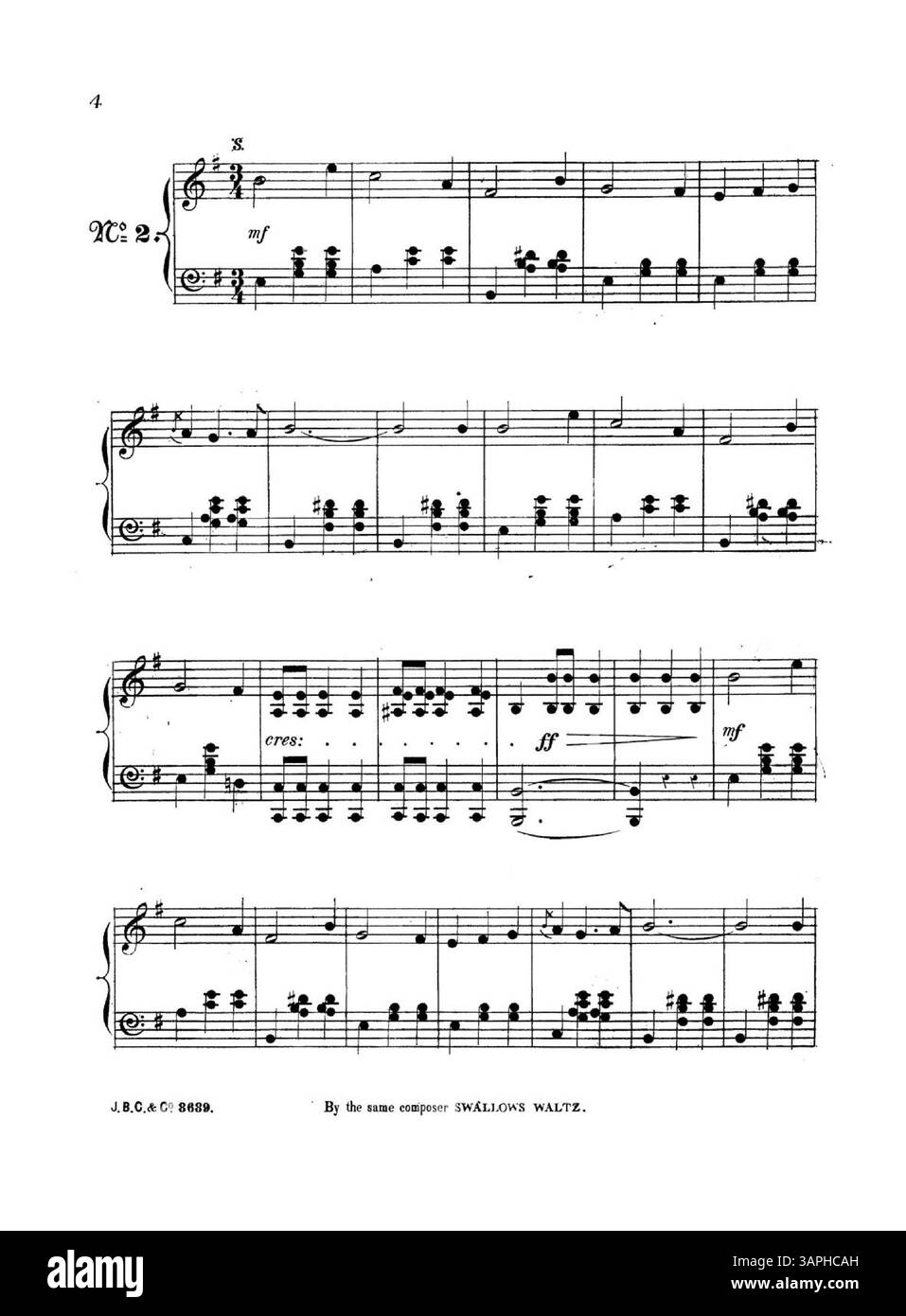 La reprise de Myosotis Myosotis présente The Reign of the Roses, une chanson adaptée à une mélodie de valse. Des publicités pour diverses chansons, dont Marguerite Waltz, Swallows Waltz et Vanity Fair Polka, apparaissent dans la partition. La quatrième de couverture présente des extraits musicaux de J.B. Cramer et Co. Banque D'Images