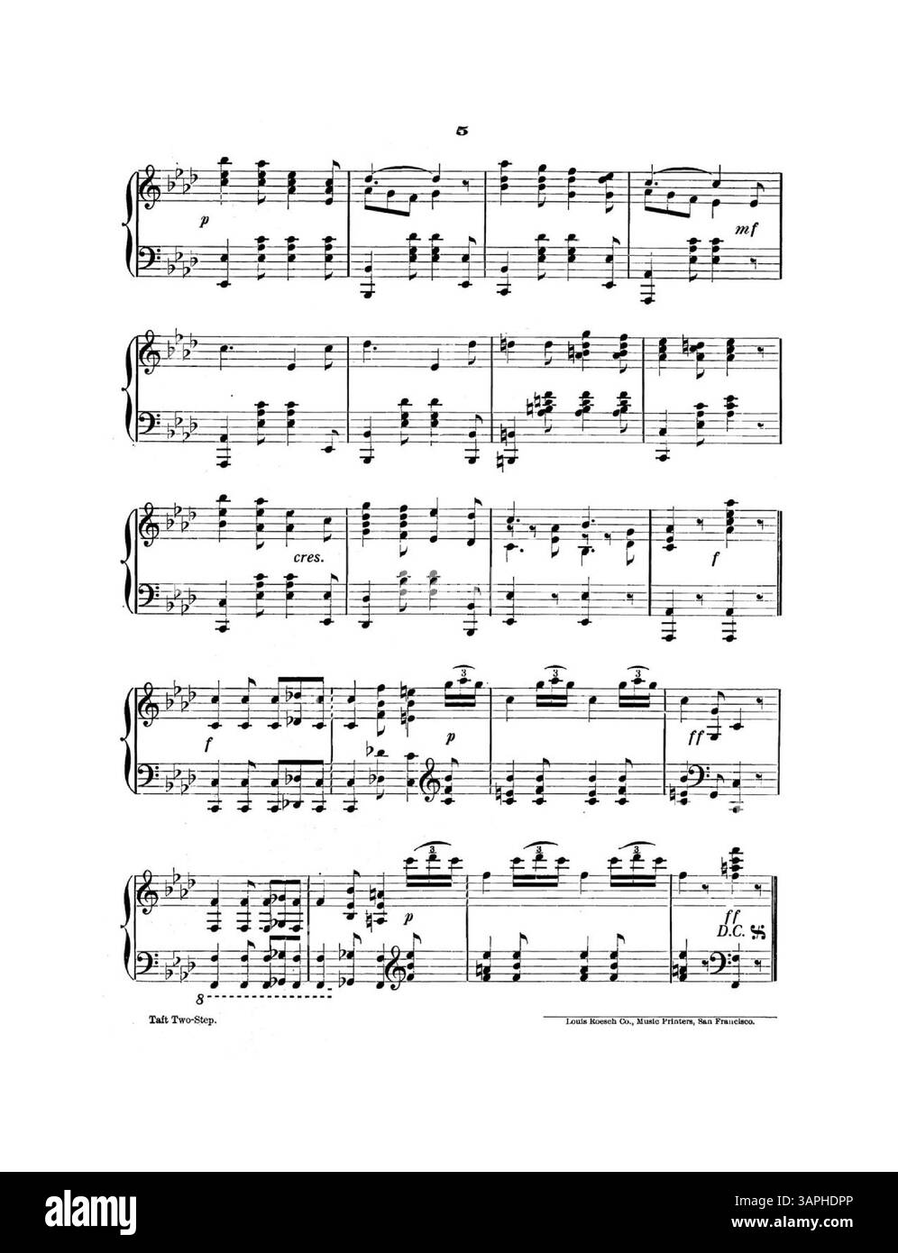 Le « Taft Two Step », qui fait partie de la collection des bibliothèques de l'Université de l'Oregon, est une œuvre musicale probablement du début du XXe siècle. Il présente un style populaire de musique de danse instrumentale. Banque D'Images