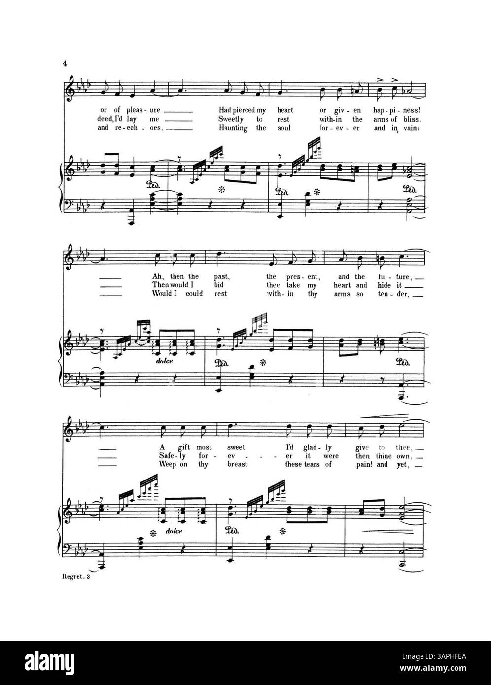 La chanson 'regret' de Bessie Gleason, avec des paroles d'Irene Abbott. La partition, auto-éditée par Gleason, a des annotations originales minimales et une couverture intérieure vierge. Banque D'Images