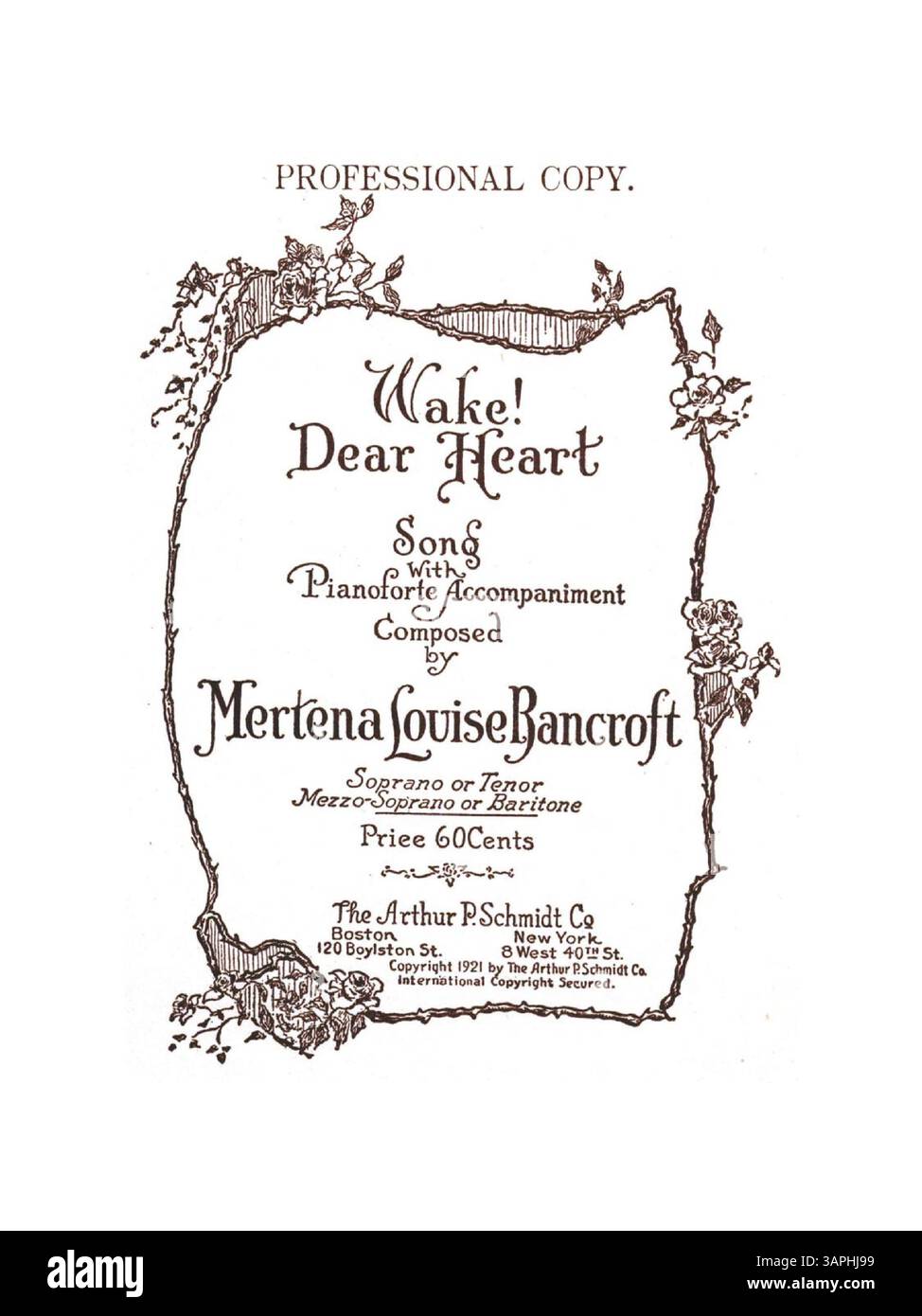 Cette partition professionnelle est pour plusieurs gammes vocales (Soprano, Mezzo-Soprano, ténor ou baryton), avec le numéro de plaque A.P.S. 12288-6. La couverture arrière annonce 'Lyric Francy/A Selection of Songs by American Composers'. Banque D'Images