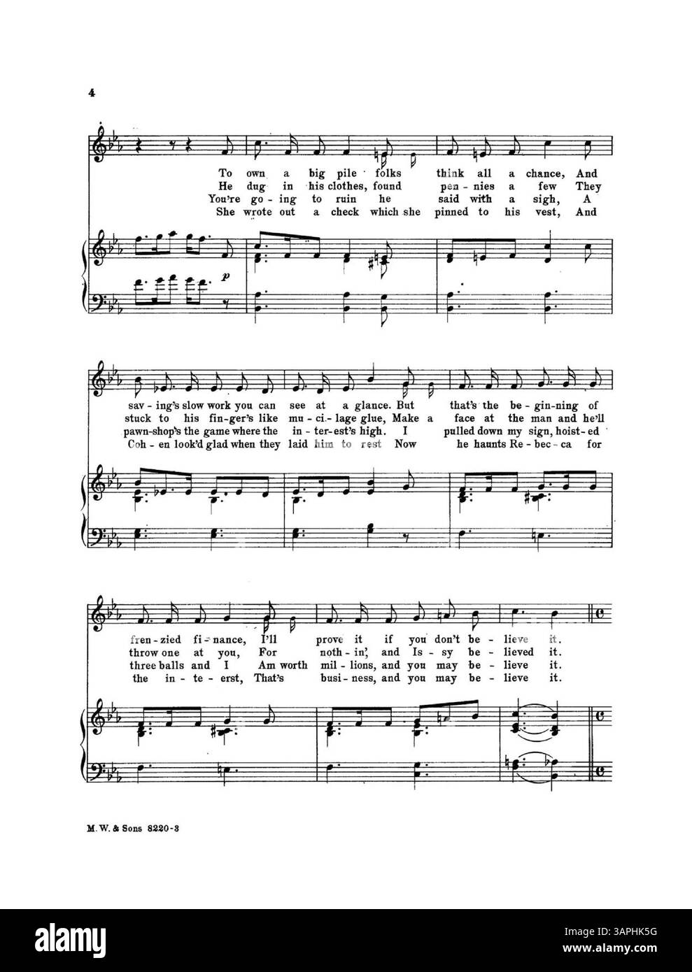 La partition de 'The Dollar Sign', numéro de plaque 8220-3, comprend la chanson chantée par Barney Bernard dans 'The Soul Kiss' de F. Ziegfeld Jr. La pochette arrière comprend des extraits musicaux de chansons publiées par M. Witmark & sons, ajoutant un contexte historique à la partition. Cette pièce fait partie de la collection des bibliothèques de l'Université de l'Oregon. Banque D'Images