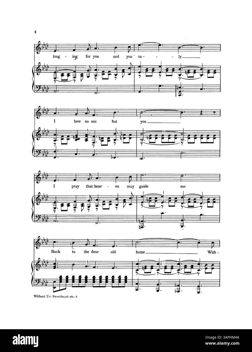 Cette pièce musicale présente un thème mélancolique de solitude. La couverture arrière comprend une publicité pour des chansons de salon et de concert, présentant un design Art Nouveau, un style caractérisé par des lignes fluides et des formes organiques. Banque D'Images