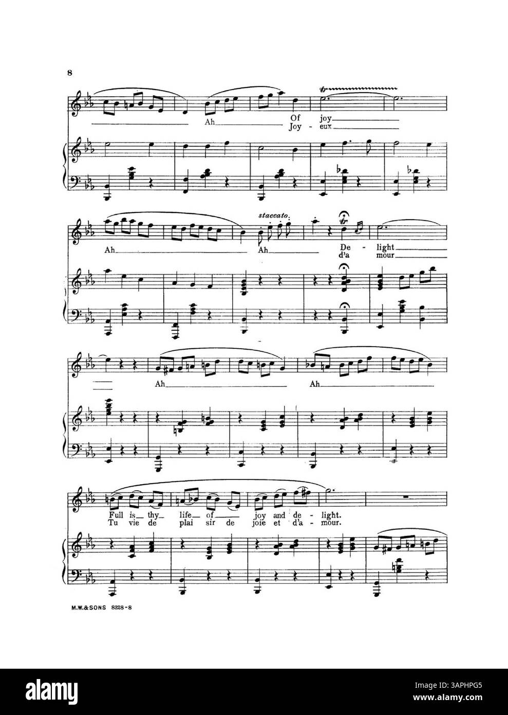 Partition pour 'Gay Butterfly' avec le numéro de plaque 8828. La reprise comprend la chanson The Farrar Waltz Song chantée par Miss Geraldine Farrar. La couverture arrière est une grande publicité pour la chanson Somebody Loves You Dear d'Annie Andros Hawley. La traduction française de Marie Madeleine Suck apparaît à la page 2. Banque D'Images