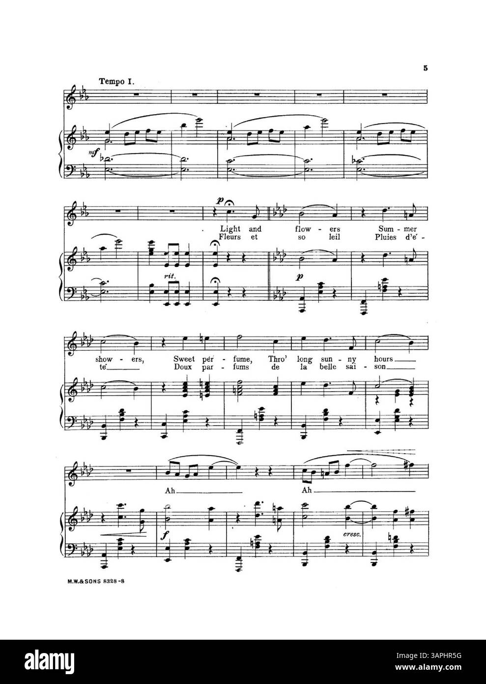 Partition pour 'Gay Butterfly' avec le numéro de plaque 8828. La reprise comprend la chanson The Farrar Waltz Song chantée par Miss Geraldine Farrar. La couverture arrière est une grande publicité pour la chanson Somebody Loves You Dear d'Annie Andros Hawley. La traduction française de Marie Madeleine Suck apparaît à la page 2. Banque D'Images