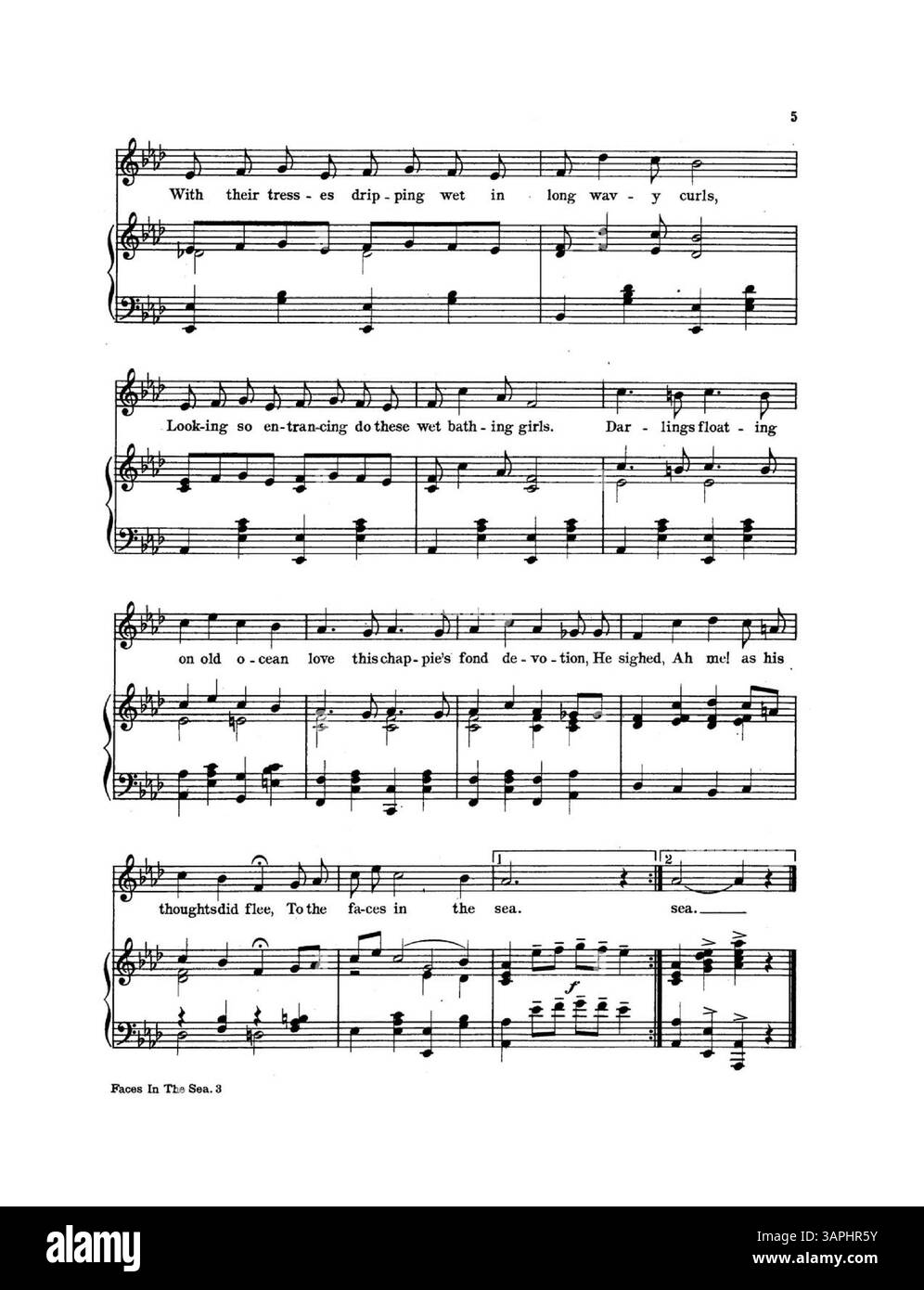"Faces in the Sea" est une nouvelle chanson de belle Blanche. La couverture comprend des paroles et de la musique de Blanche. La première page de la couverture intérieure contient la première page de musique pour 'Senora', et la dernière de la couverture annonce 'In Woodland' avec la musique pour sa première page. Banque D'Images "Faces in the Sea" est une nouvelle chanson de belle Blanche. La couverture comprend des paroles et de la musique de Blanche. La première page de la couverture intérieure contient la première page de musique pour 'Senora', et la dernière de la couverture annonce 'In Woodland' avec la musique pour sa première page. Banque D'Images