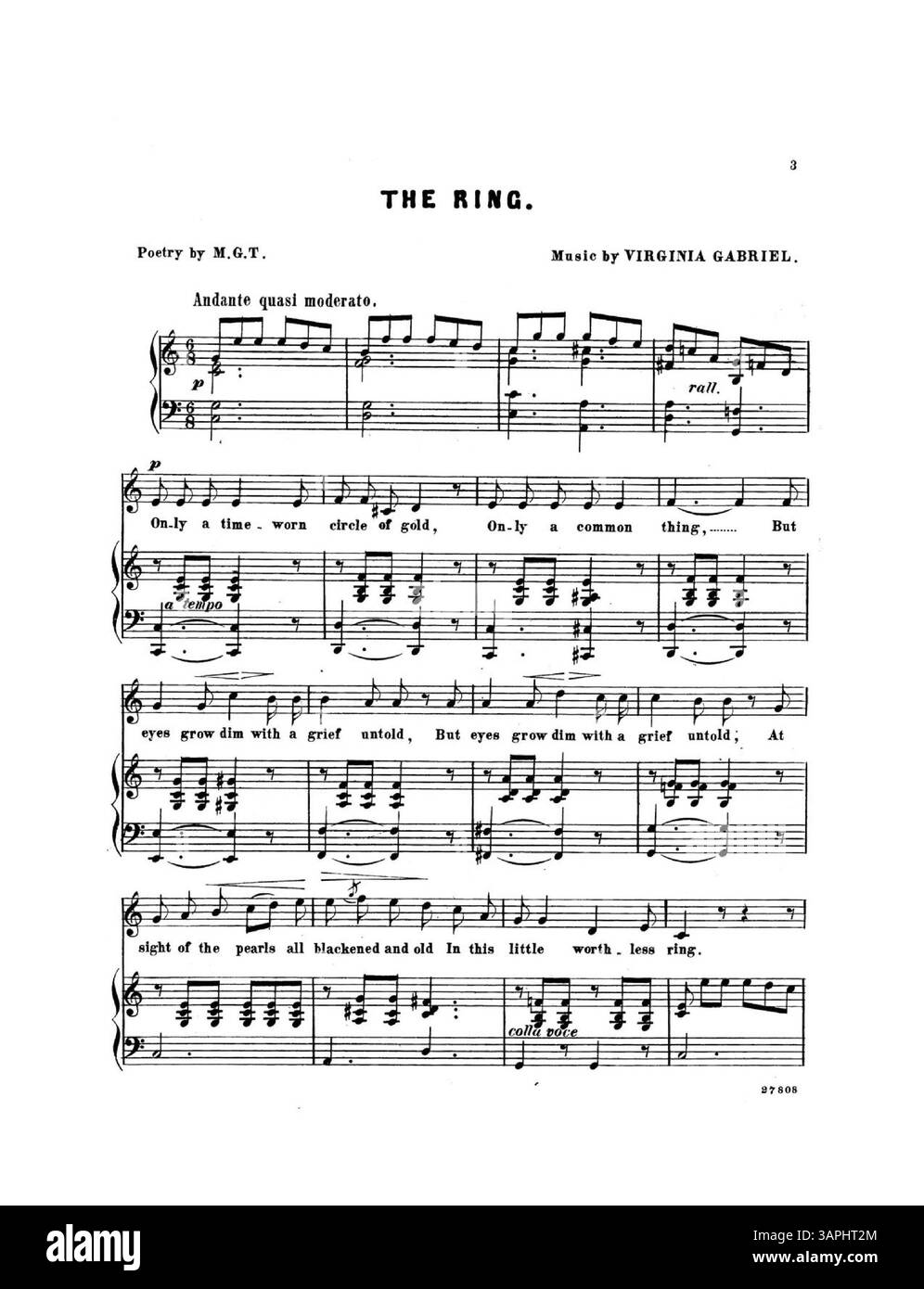 'The Ring', avec le poème 'Only a Time Wored Circle of Gold' de M.G.T., présente une réflexion sur le passage du temps et le symbolisme d'une bague en or. La plaque numéro 27808 est également répertoriée. Banque D'Images