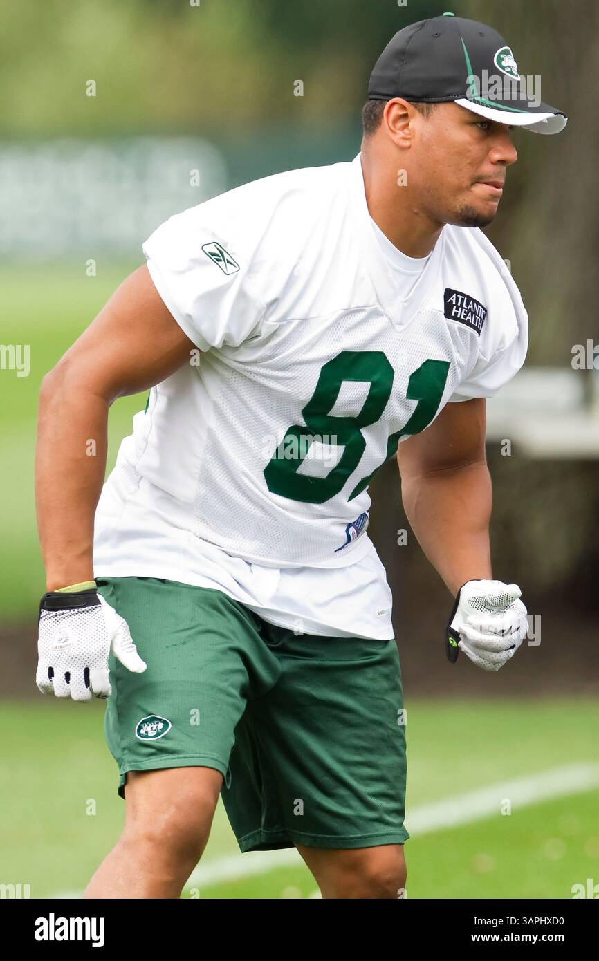 4 août 2011 : les jets de New York Tight End Dustin Keller (81 ans) en action pendant le camp d'entraînement des jets de New York au Atlantic Health Training Center à Florham Park, New Jersey. (Crédit image : © Chris Szagola/Cal Sport Media/ZUMAPRESS.com) Banque D'Images