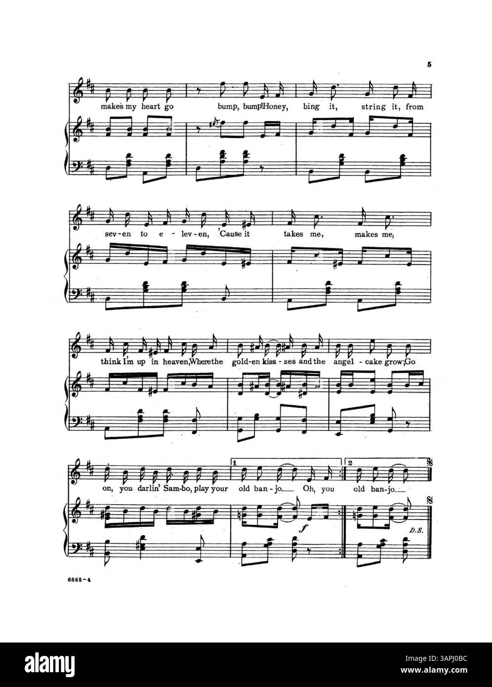La reprise de 'Sambo Go on and Play Your Banjo', avec des paroles de Thomas J. Gray et de la musique de Blossom Seeley, est montrée. La publicité d'un éditeur pour la pièce populaire 'Valse septembre' est affichée sur la couverture arrière. La représentation numérique des couleurs peut différer considérablement de l'original. Banque D'Images