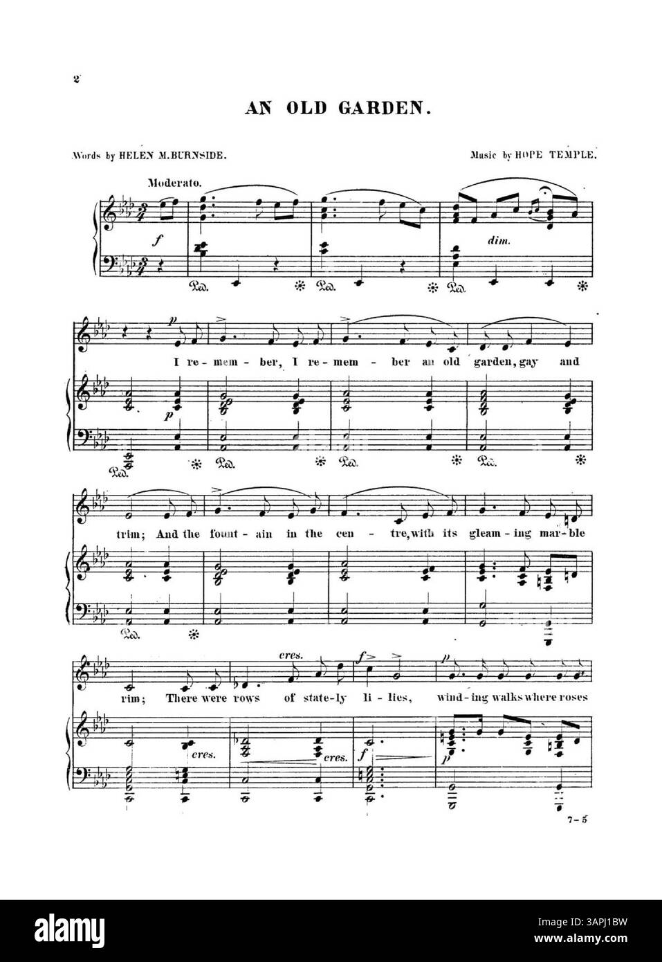 Cette image, qui fait partie de la collection des bibliothèques de l'Université de l'Oregon, présente une scène de jardin avec un extrait musical de la chanson « Star of Hope » de H. Kennedy au dos de la couverture. Banque D'Images