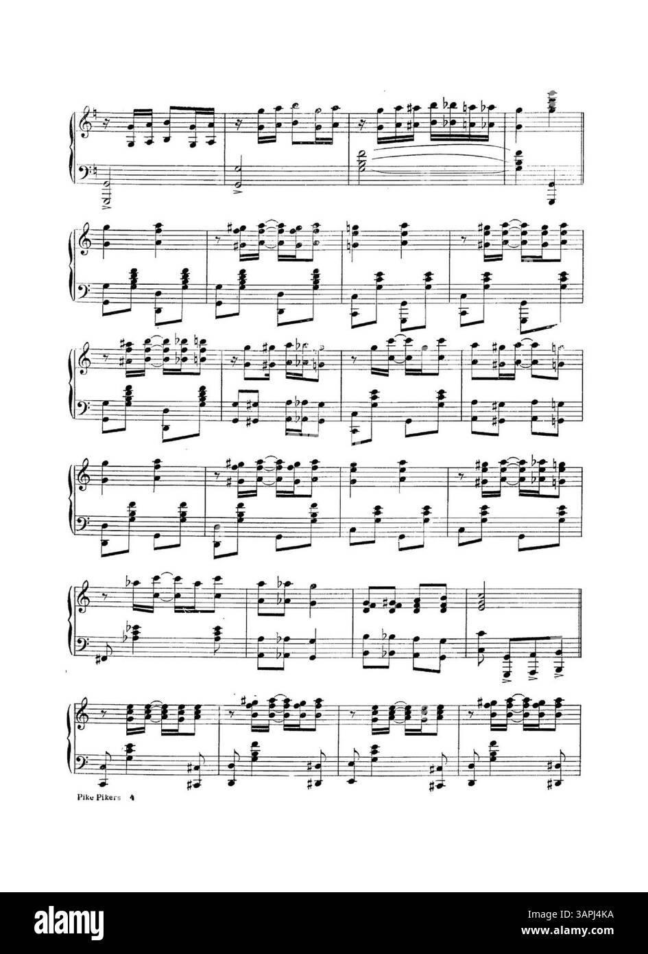 Ce chiffon, intitulé 'Pike Pikers', a été composé par le créateur de 'Laughing Water' et est dédié aux parents du compositeur. La couverture arrière présente une publicité pleine page pour diverses chansons de W.C. Polla Co., mettant en vedette des extraits musicaux. Banque D'Images