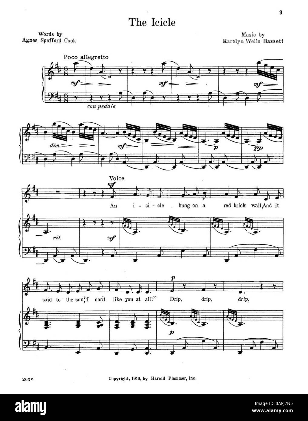 Cette édition de 'The Icicle', avec les paroles d'Agnes Spofford Cook et la musique de Karolyn Wells Bassett, fait partie de la collection des bibliothèques de l'Université de l'Oregon. Il s'agit de la troisième édition, numéro de plaque 262. L'image numérique peut ne pas refléter entièrement les couleurs d'origine, et aucune annotation n'est incluse. Banque D'Images
