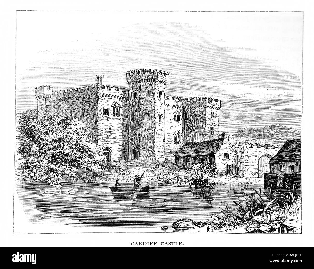 Illustration du château de Cardiff au pays de Galles au XVIe siècle de l'Antiquité L'édition de 1866 du Livre des Martyrs de Foxe (le Livre des Martyrs de John Foxe rév Banque D'Images