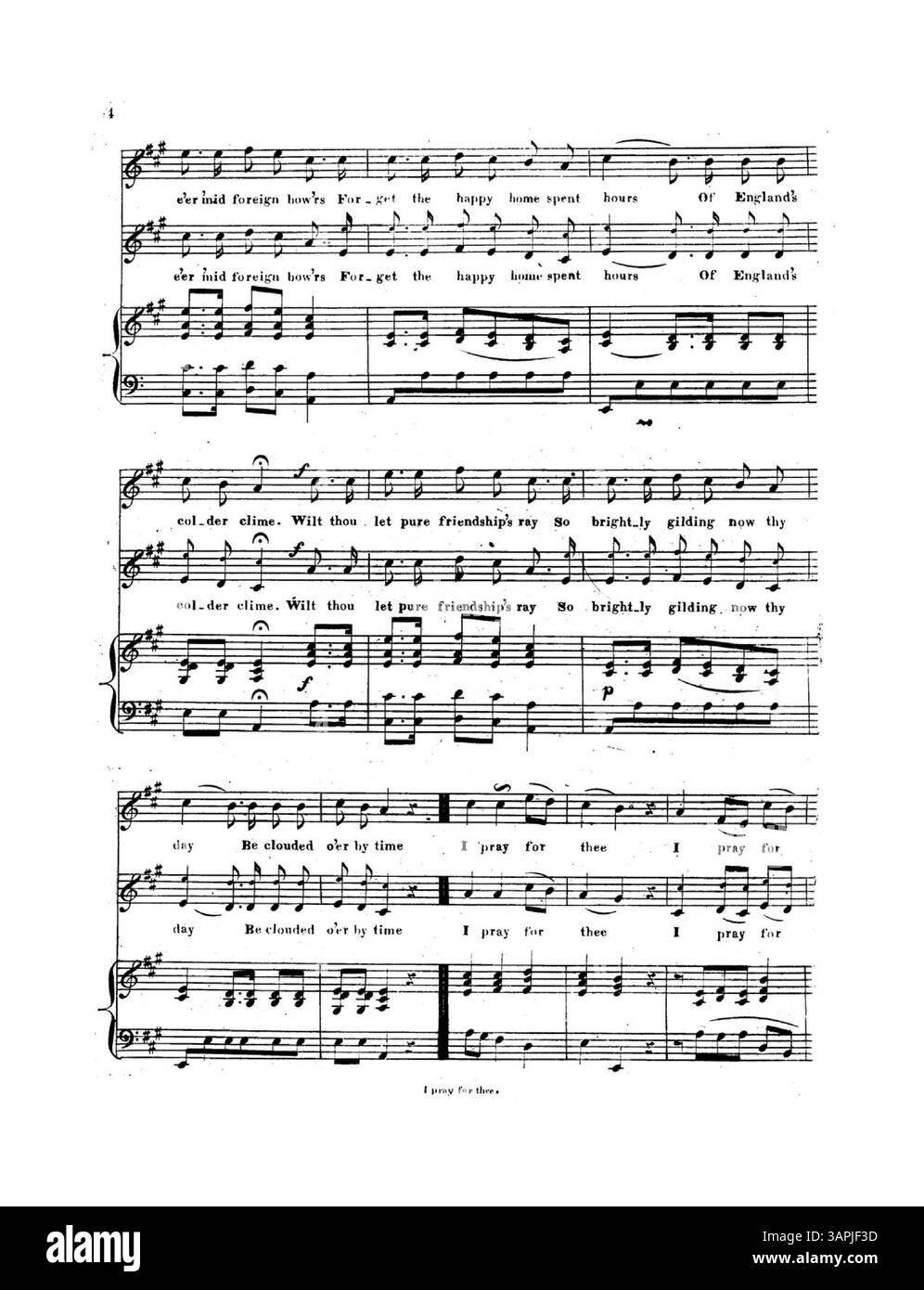 Cette couverture de partition comporte le titre 'I Pray for Thee' de la série 'Gems of vocal Duets', mettant en vedette des œuvres sélectionnées d'auteurs distingués. La couverture arrière comprend une publicité de l'éditeur pour divers morceaux de musique. Banque D'Images