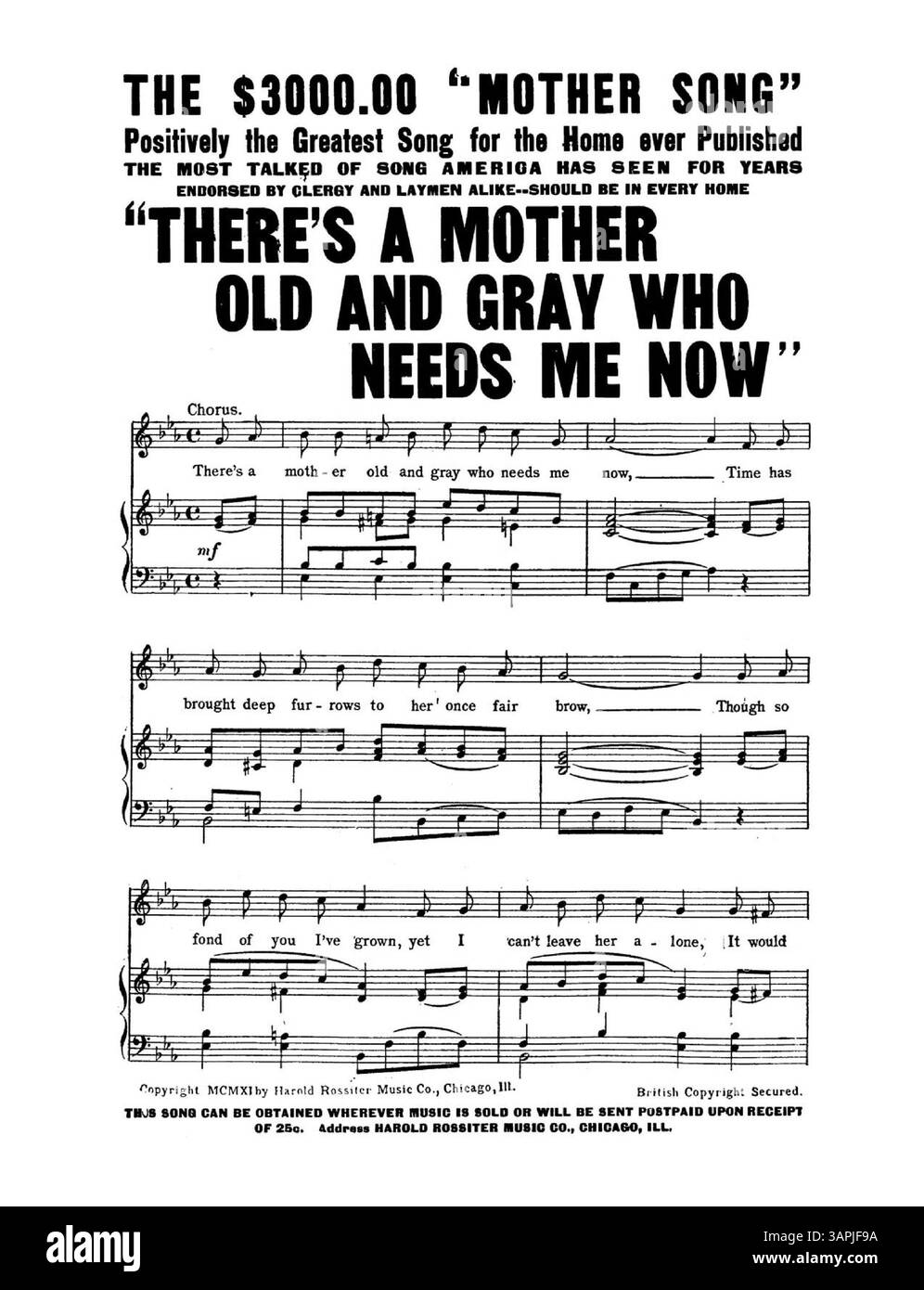 Cette partition musicale est dédiée aux trombones du monde entier et comprend la chanson « That trombone Slide ». La couverture note le lien avec des chansons comme Games of Childhood Days et Ring Around a Rosie. Il comprend également une publicité et un extrait pour « il y a une mère vieille et grise qui a besoin de moi maintenant. » Banque D'Images