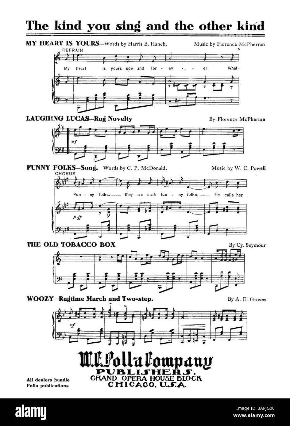 Pike Pikers est un chiffon composé par le même individu derrière Laughing Water. La pochette comprend une dédicace aux parents du compositeur, tandis que la pochette arrière annonce des chansons de W.C. Polla Co. avec des extraits musicaux. Banque D'Images