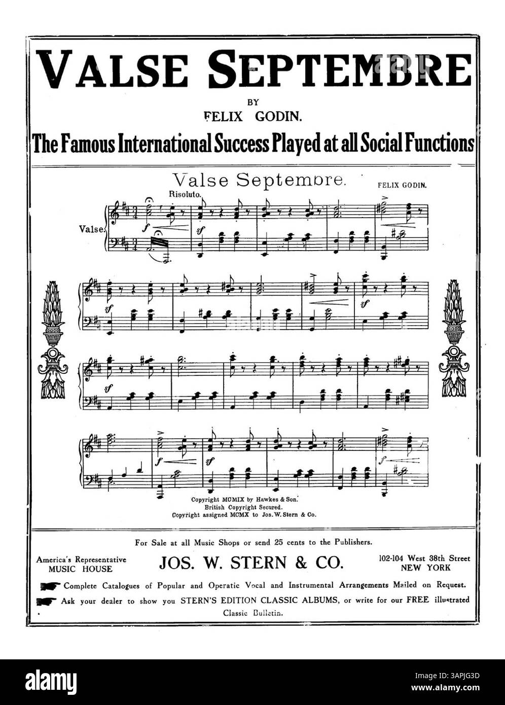 Cette image représente la partition musicale de 'Sambo Go on and Play Your Banjo', écrite par Thomas J. Gray avec une musique de Blossom Seeley. La couverture arrière présente une publicité pour « Valse septembre », une pièce largement connue jouée lors de rassemblements sociaux. La couleur numérique peut ne pas correspondre à l'original. Banque D'Images