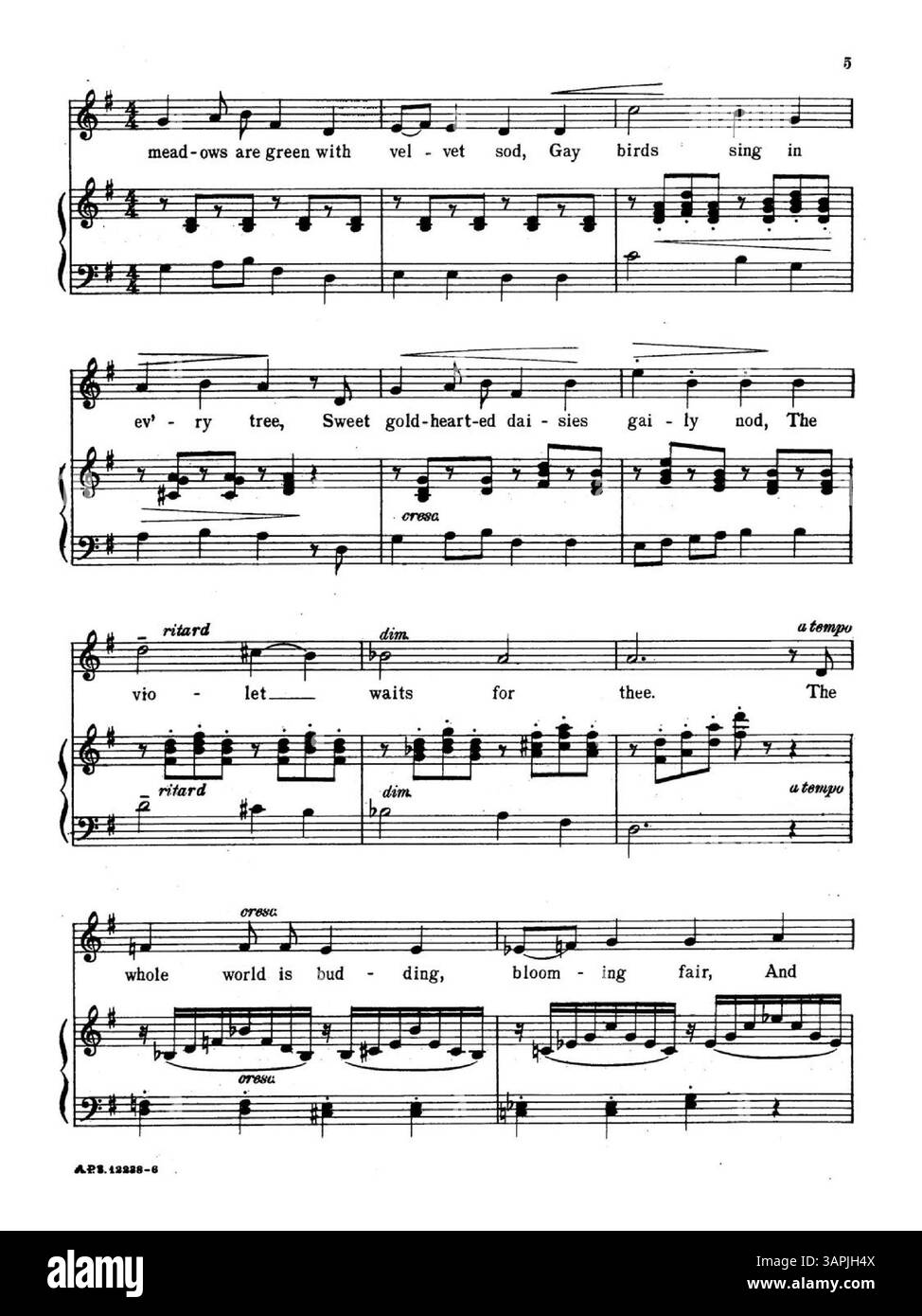 Cette partition professionnelle est pour plusieurs gammes vocales (Soprano, Mezzo-Soprano, ténor ou baryton), avec le numéro de plaque A.P.S. 12288-6. La couverture arrière annonce 'Lyric Francy/A Selection of Songs by American Composers'. Banque D'Images