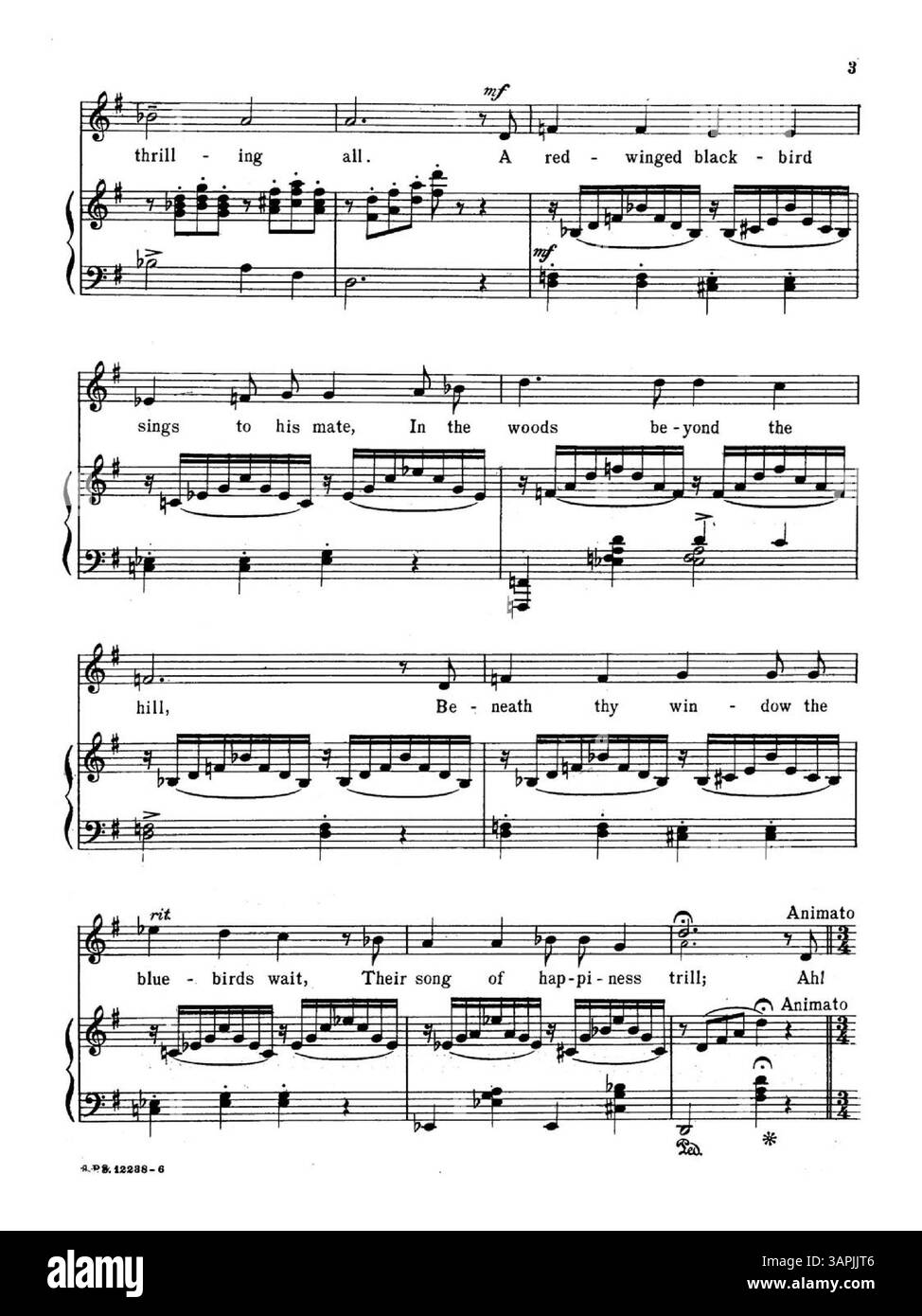Cette partition professionnelle est pour plusieurs gammes vocales (Soprano, Mezzo-Soprano, ténor ou baryton), avec le numéro de plaque A.P.S. 12288-6. La couverture arrière annonce 'Lyric Francy/A Selection of Songs by American Composers'. Banque D'Images