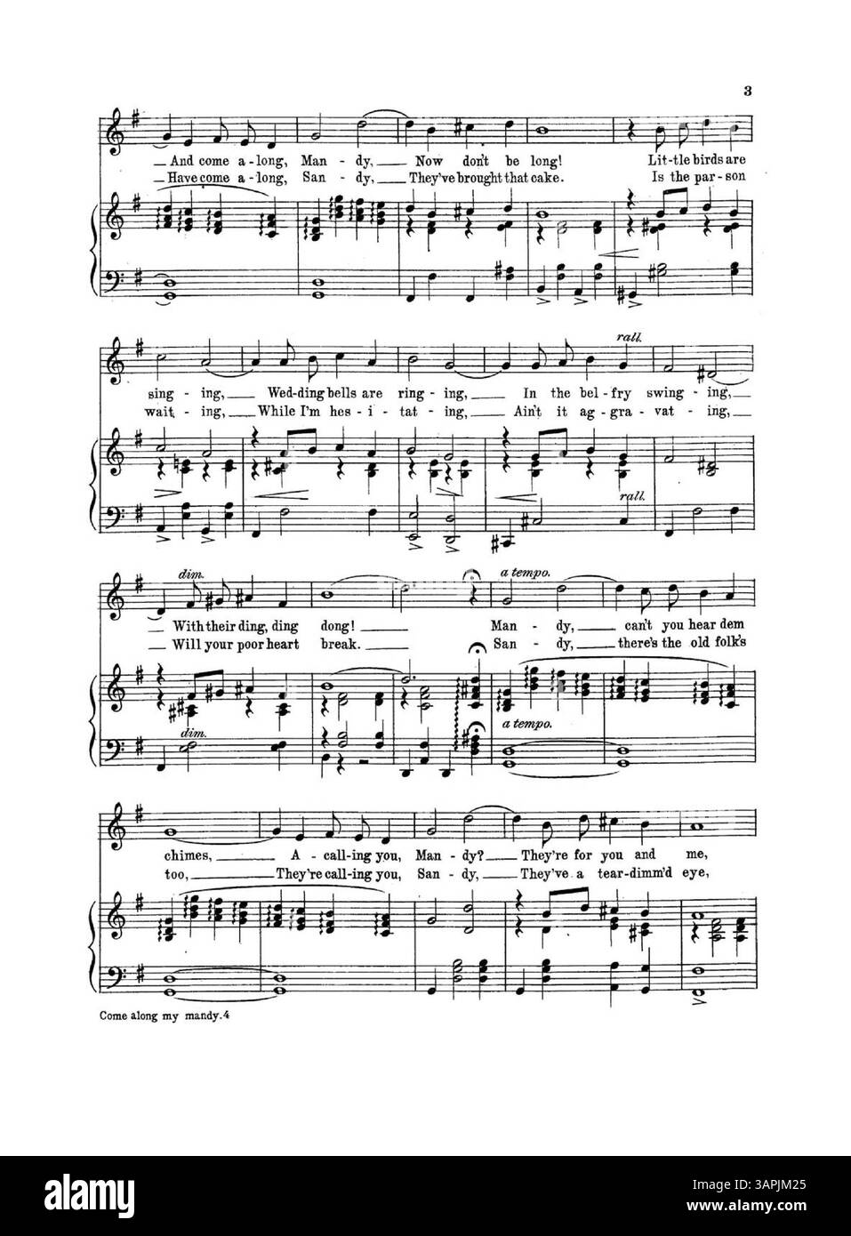 'Come Along My Mandy' est une chanson américaine introduite dans la production de Lew Fields 'The Jolly Bachelors'. La couverture arrière comprend un extrait musical de 'In Roseland', et il a été composé par Tom Mellor, Alf. J. Lawrence et Harry Gifford. Banque D'Images