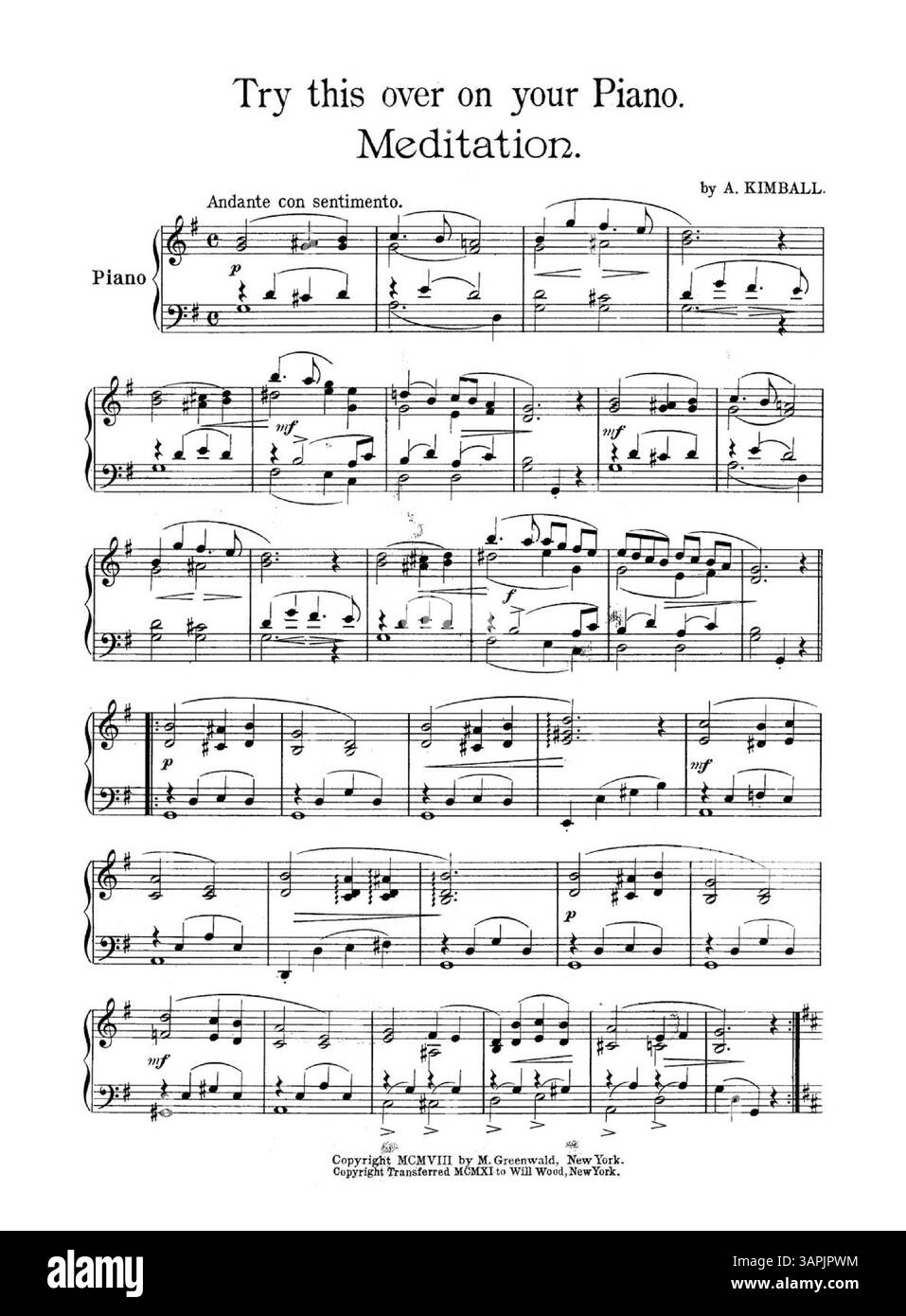 'Come Back to Erin' est une pièce musicale avec un extrait de la chanson 'Meditation' de A. Kimball sur la pochette intérieure et 'Dreaming' d'Adelaida Aguero sur la pochette arrière. Banque D'Images